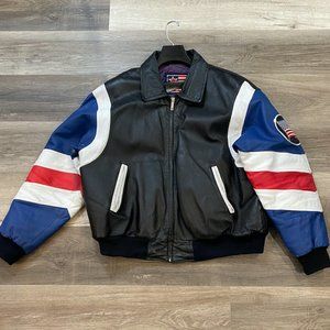 Michael Hoban U.S. Authentic Mens Multicolor American Flag Leather Jacket Large